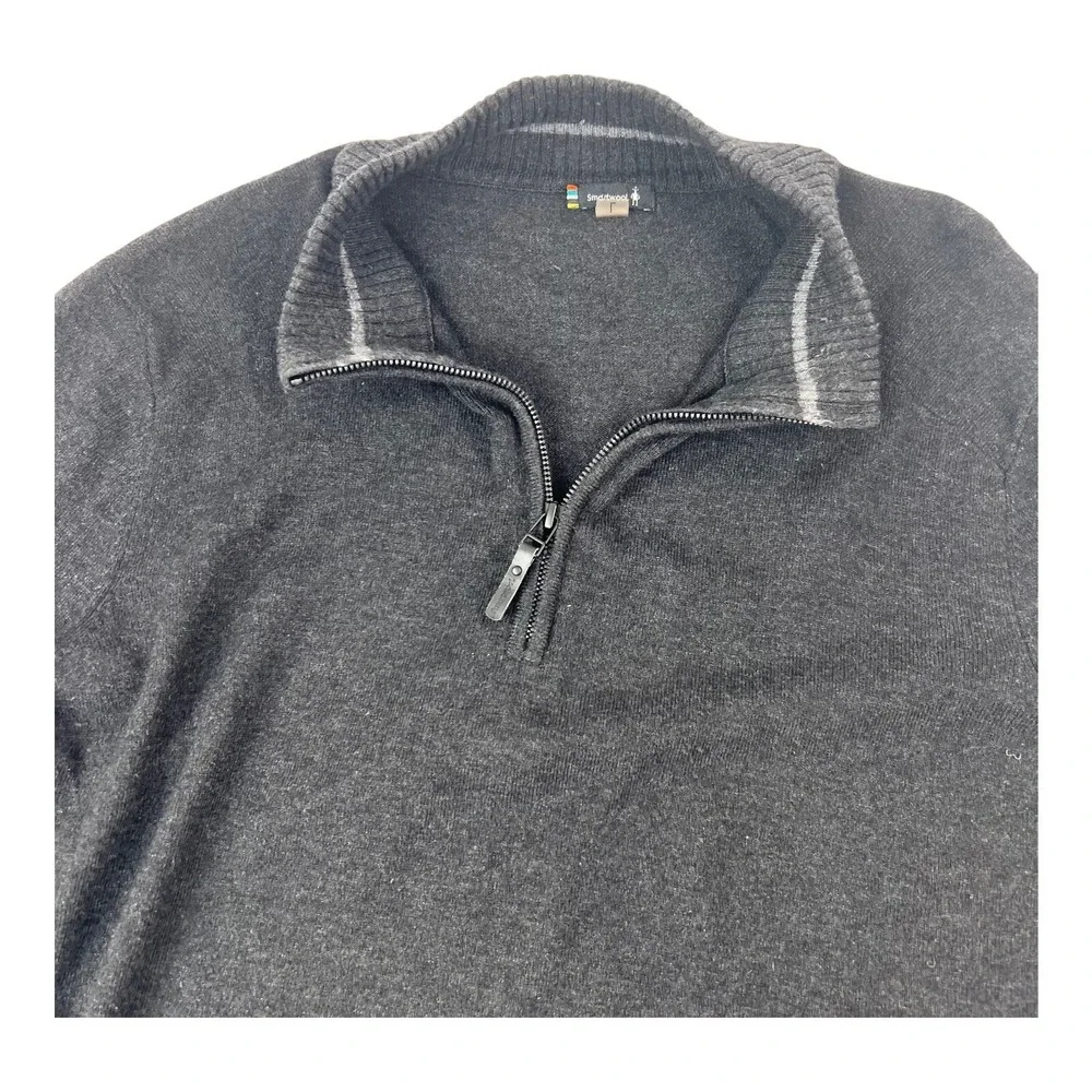 SmartWool Gray Nylon Wool Acrylic 1/4 Zip L/S Pullover Sweater Mens Size Large L